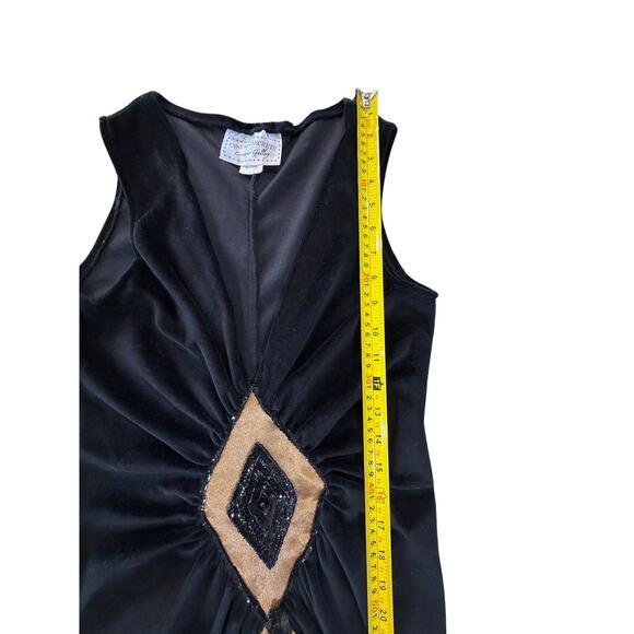 Vintage Roaring 20's Flapper Great Gatsby Black Velvet Gold Dress SZ XS Cosplay - Picture 14 of 16